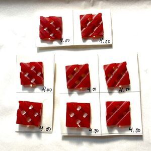 Vintage Bakelite Cherry Red Waffle Buttons LOT Of 8 Carved Chunky Collectible